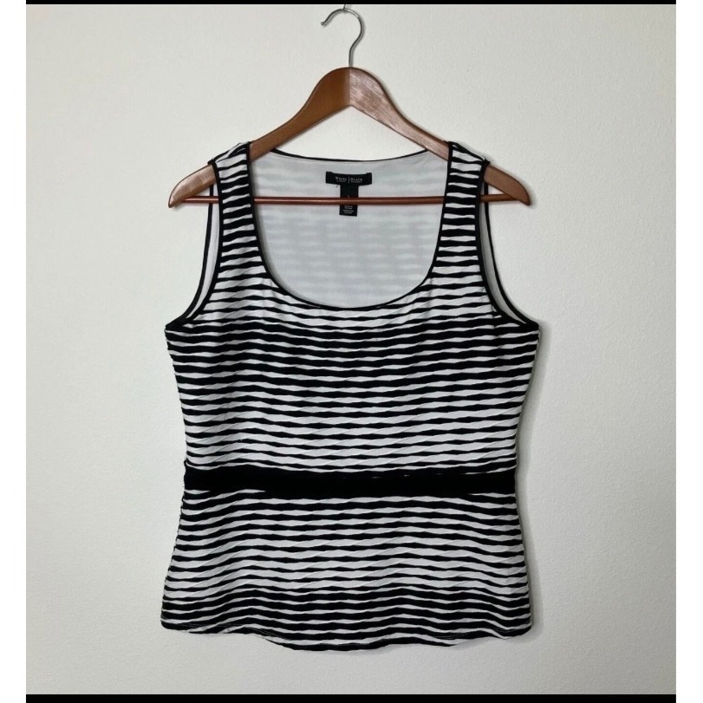 White House Black Market Tank Top Womens L Black White Striped Business Basics